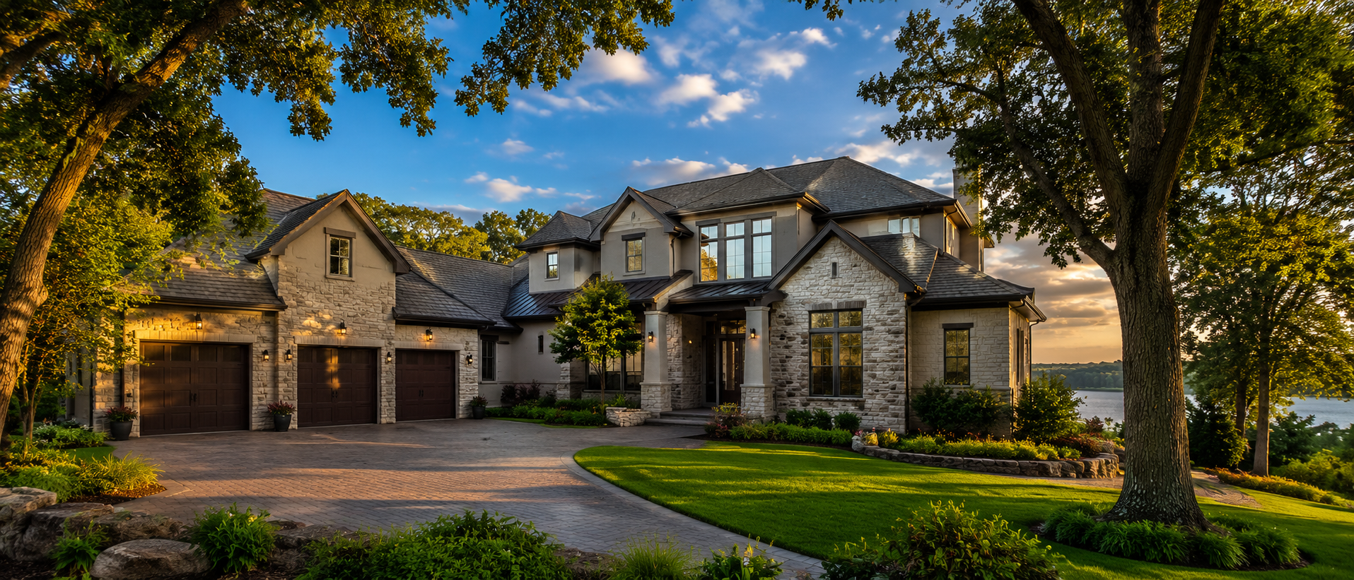 Premium Eden Prairie luxury custom home at golden hour